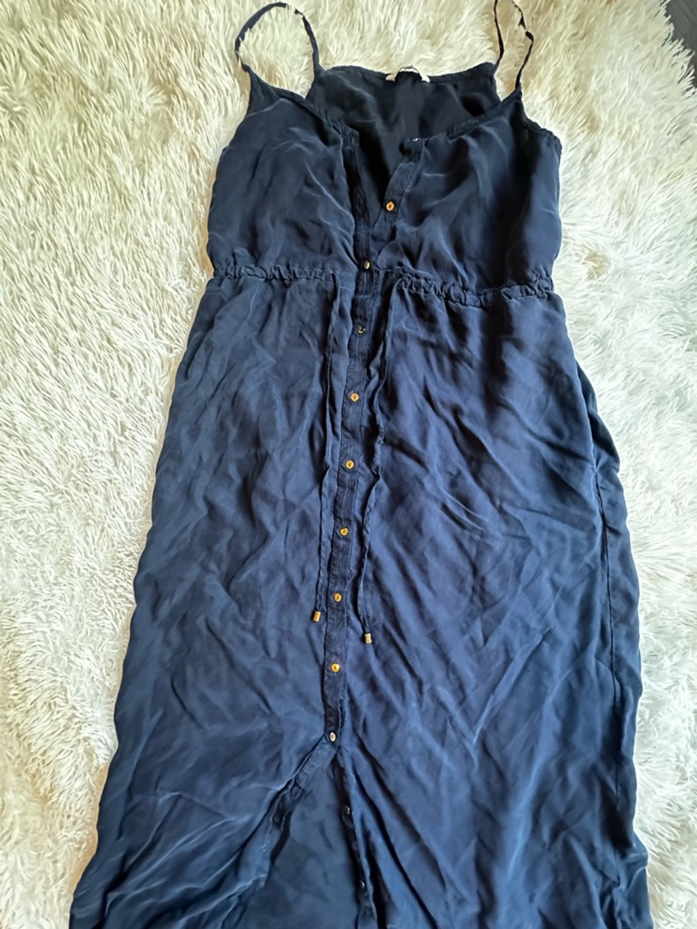 FRNCH Navy Button-Front Maxi Slip Dress